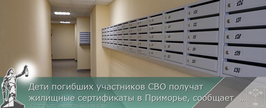 Дети погибших участников СВО получат жилищные сертификаты в Приморье, сообщает  www.primorsky.ru