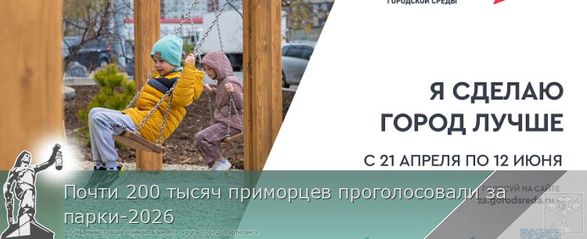 Почти 200 тысяч приморцев проголосовали за парки-2026 | Администрация муниципального округа город Партизанск Приморского края Официальный сайт Почти 200 тысяч приморцев проголосовали за парки-2026 | Администрация муниципального округа город Партизанск Приморского края Официальный сайт
