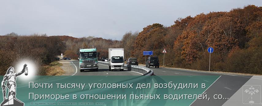 Почти тысячу уголовных дел возбудили в Приморье в отношении пьяных водителей, сообщает www.primorsky.ru | Администрация муниципального округа город Партизанск Приморского края Официальный сайт Почти тысячу уголовных дел возбудили в Приморье в отношении пьяных водителей, сообщает www.primorsky.ru | Администрация муниципального округа город Партизанск Приморского края Официальный сайт